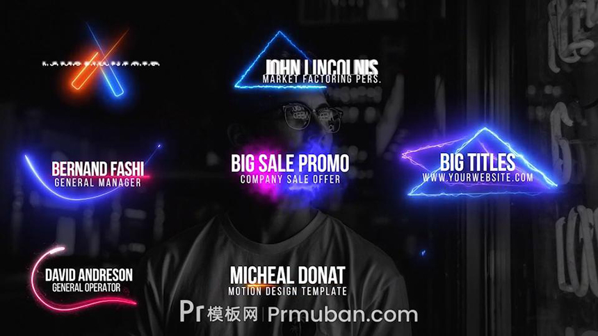 PR模板 霓虹灯特效背景动画PR动态图形MOGRT字幕条模板
