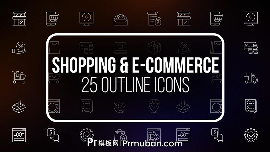 免费Mogrt模板 25个网上购物电子商务类UI图标动画PR模板