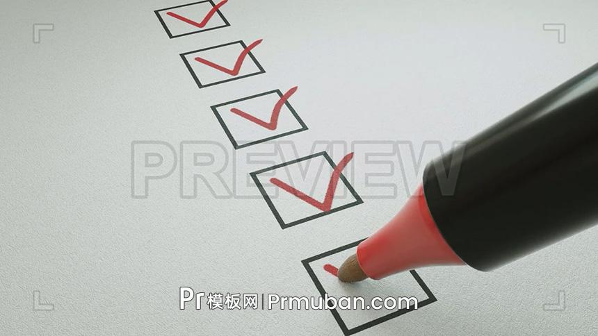 清单选项视频素材 正确选项记号笔打钩通过检查视频素材