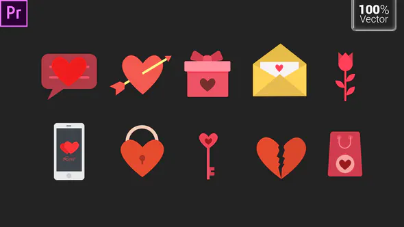 爱情爱心图标动画PR视频素材下载