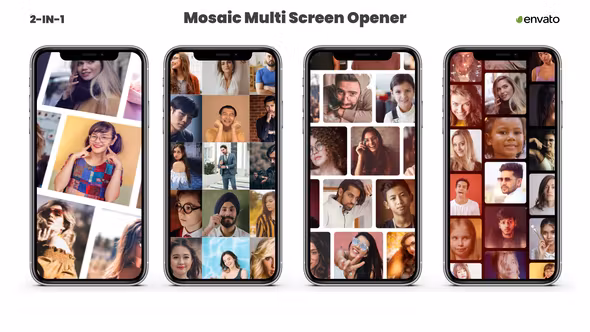 手机竖屏多画面/多屏人物开场视频模板
