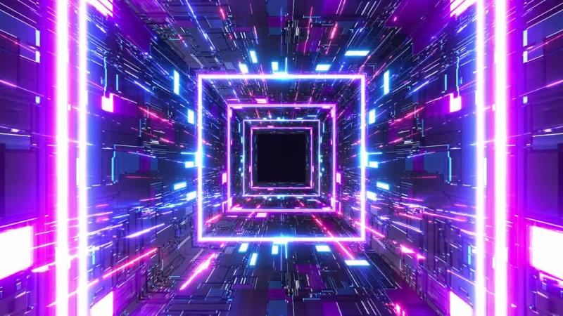 矩形彩色霓虹灯隧道空间穿梭视频素材