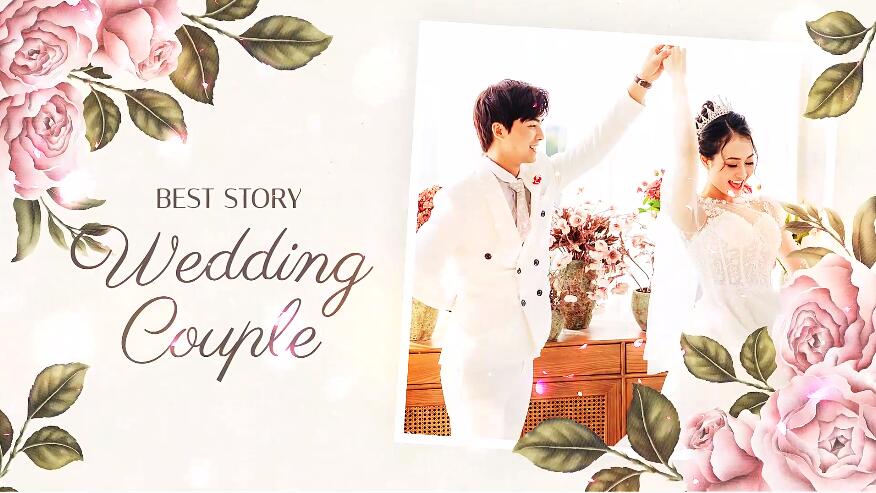 浪漫鲜花边框婚纱照片婚礼视频制作模板 (MOGRT)