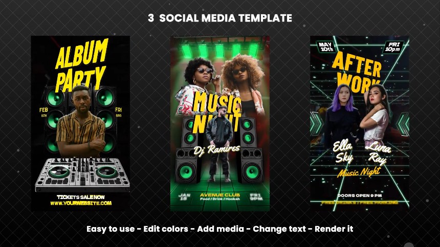 音乐派对宣传视频模板(手机竖屏分辨率)MOGRT