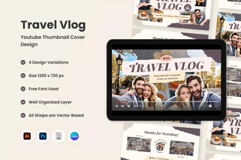 旅游Vlog短视频封面图片制作PS模板设计素材