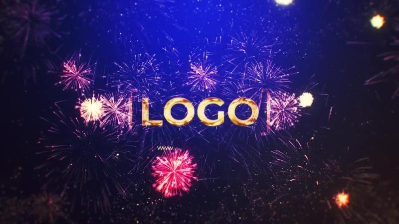 烟花背景视频素材金色LOGO片头AE模板